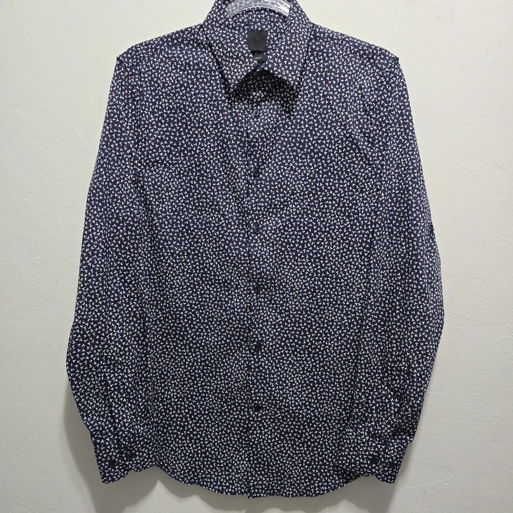 H&M Slim Fit Long Sleeve Button Down Shirt Men's Small Blue‎ Floral